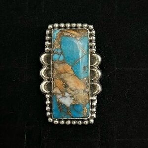 Composite Kingman turquoise and spiny oyster ring in sterling silver ring
